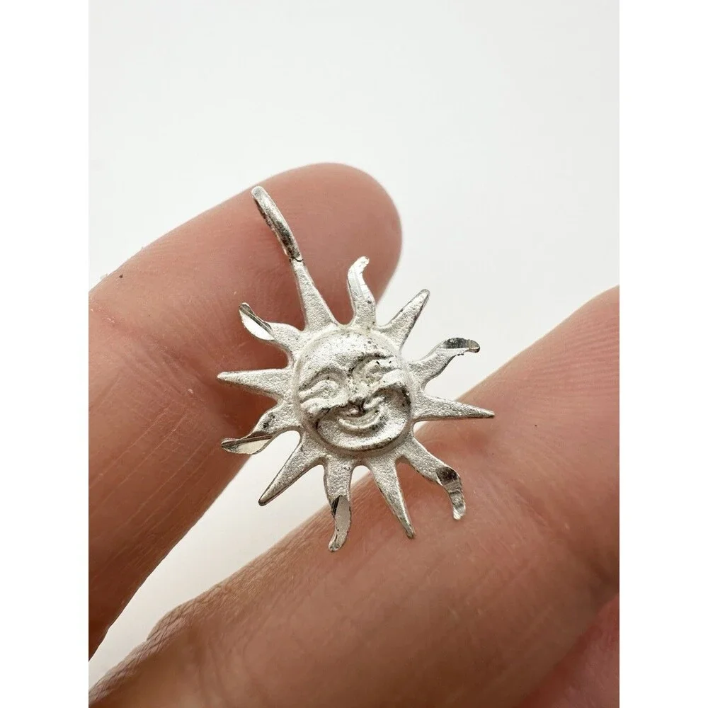 Vintage Sterling Silver Happy Sun Face Charm Pendant
